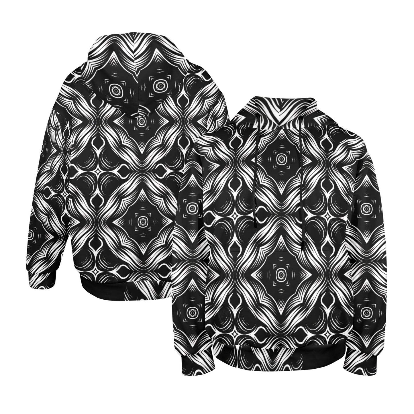 Men's Black & White Geometric Pattern All-Over Print Men's All Over Print Hoodie