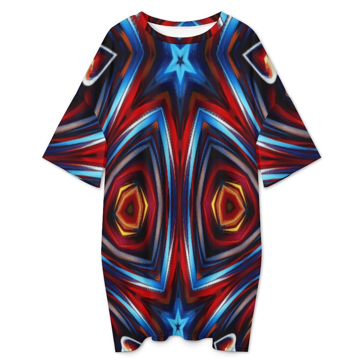 Women's Patriotic Red White Blue Geometric Oversized T- Shirt Loungewear