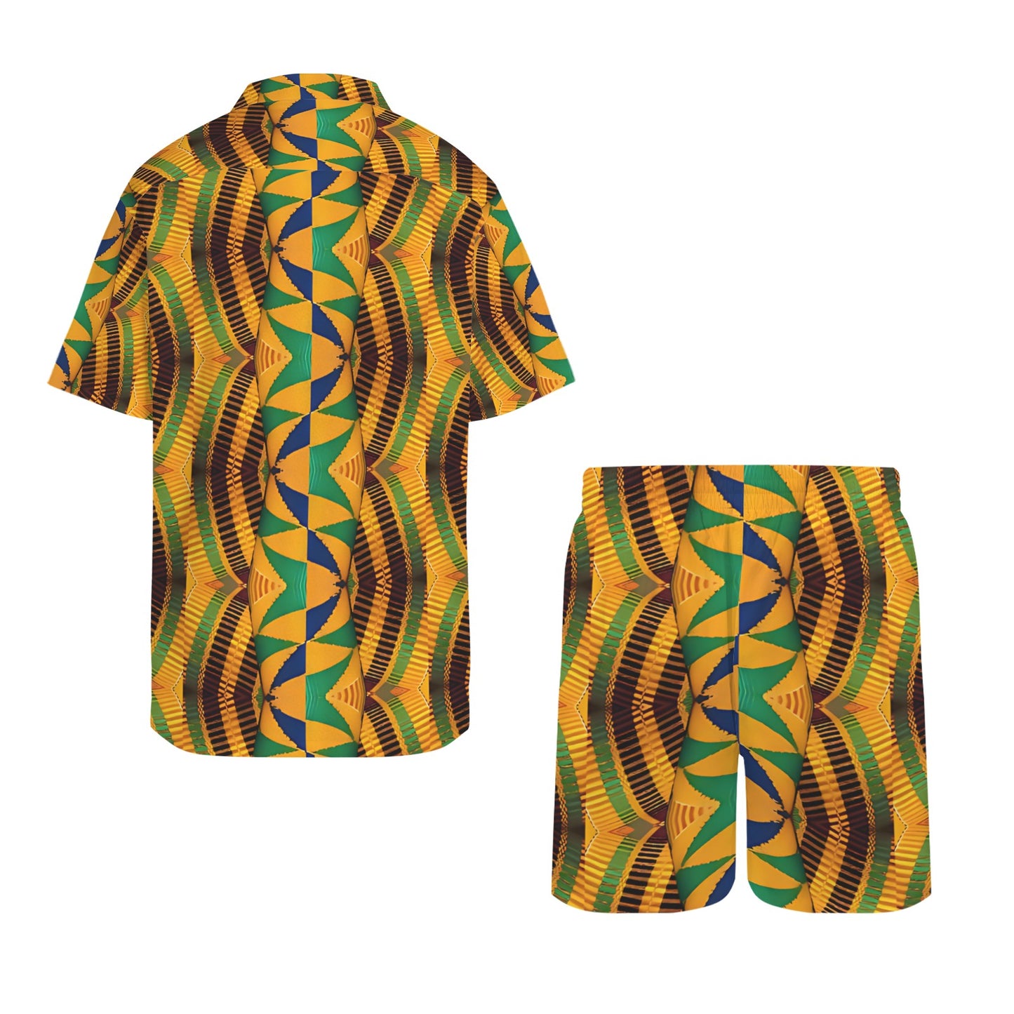 Men's African Kente Kaleidoscope Pattern All-Over Print Hawaiian Shirt & Shorts Set