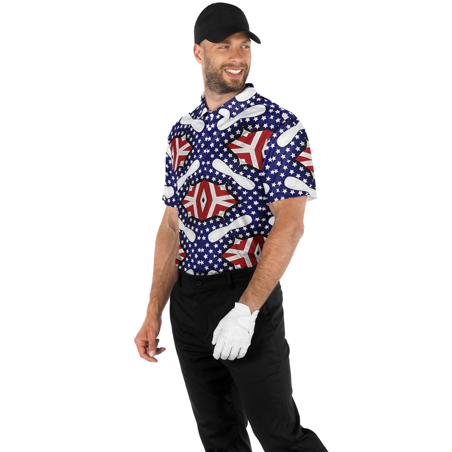 Men's White Blue & Red Patterned Polo Shirt