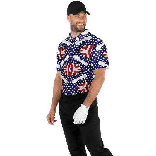 Men's White Blue & Red Patterned Polo Shirt