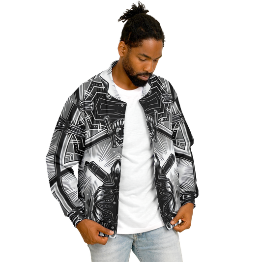 Men's Monochrome Kaleidoscope Pattern Men's All Over Print Baseball Jacket