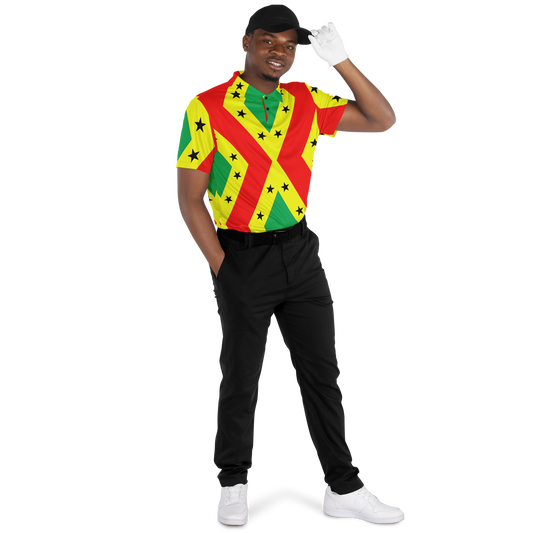 Men's Red Yellow Green Black Stars Pride Flag Polyester Polo Shirt