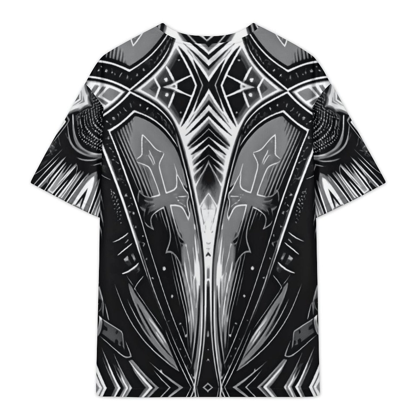 Men's Monochrome Kaleidoscope Pattern All-Over Print Plus Size Drop Shoulder T-Shirt