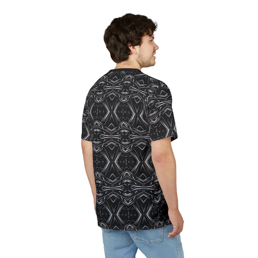Men's Black Geometric Kaleidoscope Pattern All-Over Print Tee