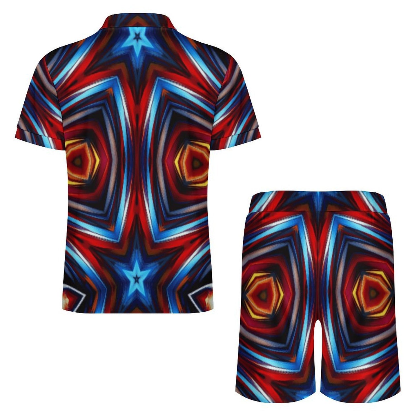 Men's Patriotic Red White Blue Geometric Zip-Up Polo Set