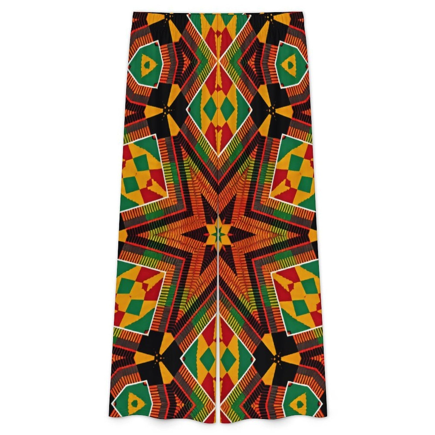Women's African Kente Geometric Star Pattern All-Over Print Side-Tie Short Sleeve Top & Wide-Leg Pants Set