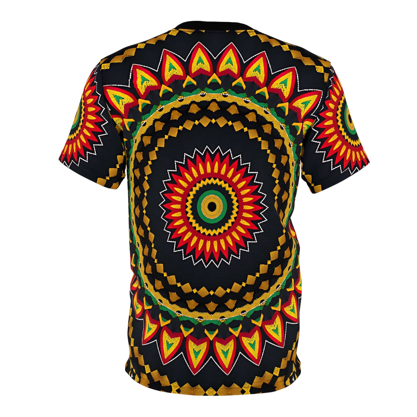 Women's Yellow Green Red Circular Pattern All-Over Print Tee