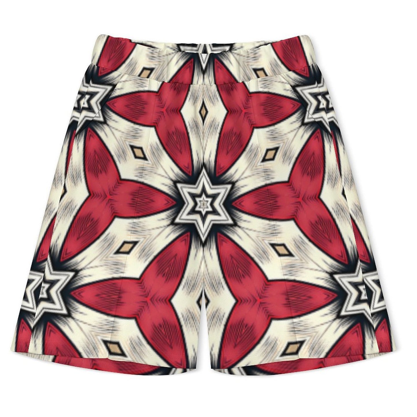 Men's Red & White Geometric Star Pattern Zip-Up Polo Set