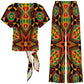 Women's African Kente Geometric Star Pattern All-Over Print Side-Tie Short Sleeve Top & Wide-Leg Pants Set