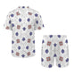 Men’s White, Blue & Red Geometric Pattern All Over Print Men's Hawaiian Shirt & Shorts Set