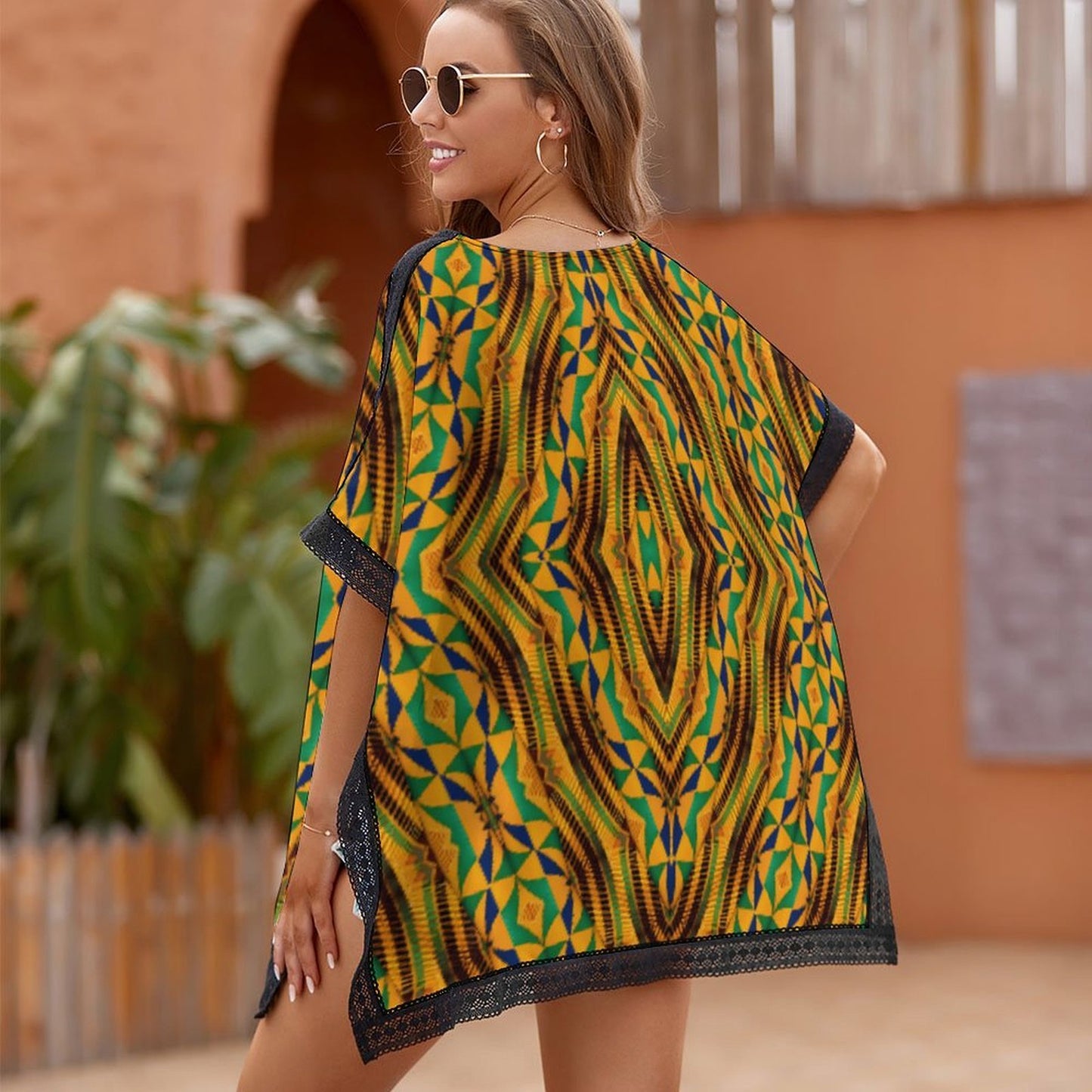 Women's Bold African Kente Inspired Pattern All-Over Print Swimsuit Cover Up