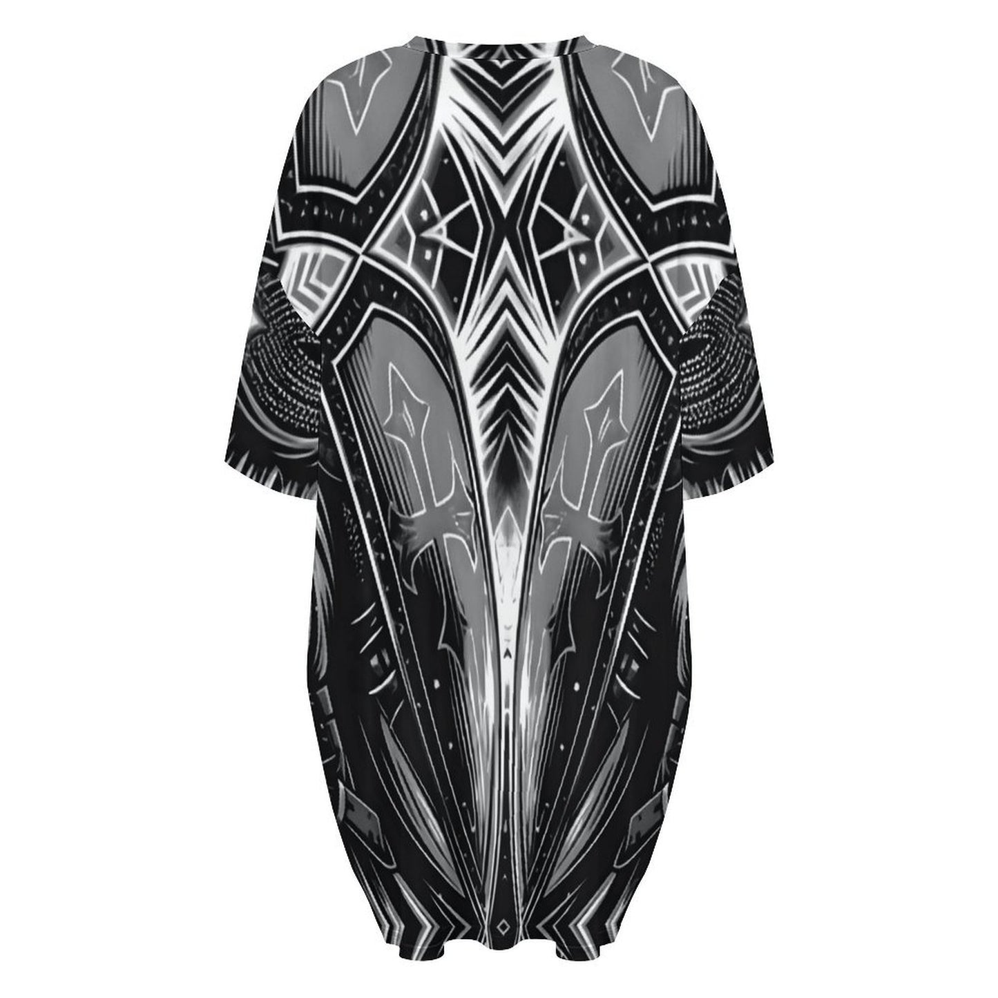 Women's Black & Silver Symmetry Pattern All-Over Print Oversized T- Shirt Loungewear