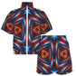 Women's Patriotic Red White Blue Geometric Windbreaker Short Set