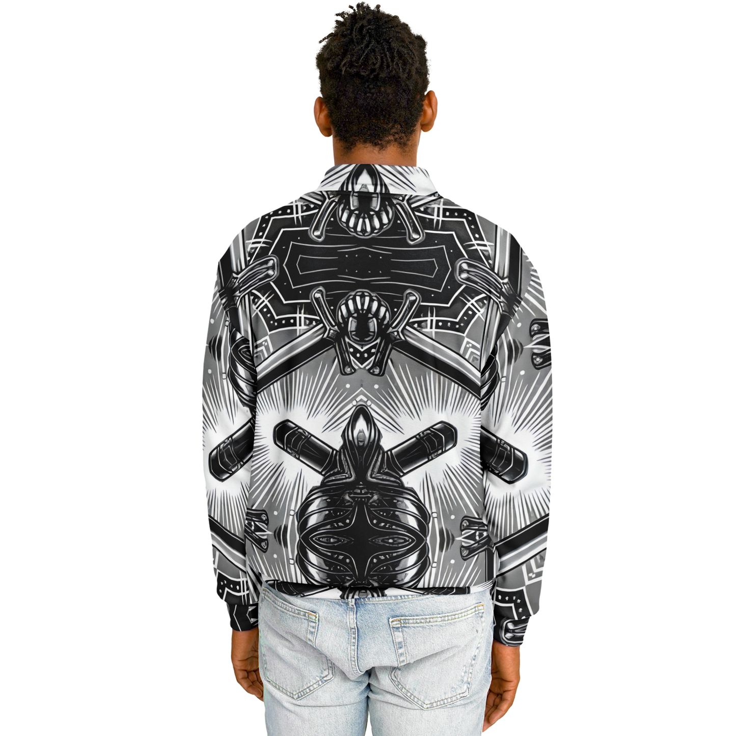 Men's Monochrome Kaleidoscope Pattern Men's All Over Print Baseball Jacket