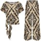 Women's Geometric Kaleidoscope Brown Pattern All Over Print Side-Tie Short Sleeve Top & Wide-Leg Pants Set