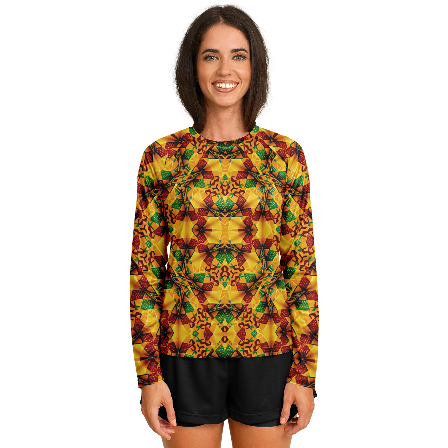 Women's Vibrant Autumn Kaleidoscope Pattern All Over Print Long Sleeve Performance Shirt