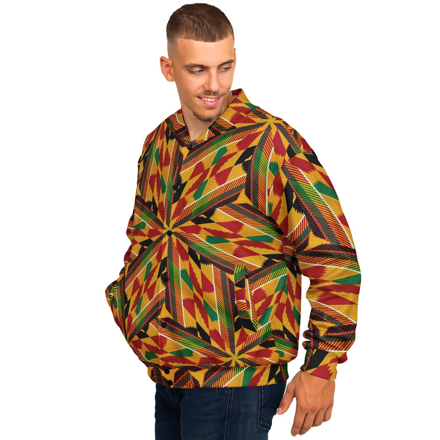 Men's Vibrant African Kente-Inspired Pattern All-Over Print Baseball Jacket