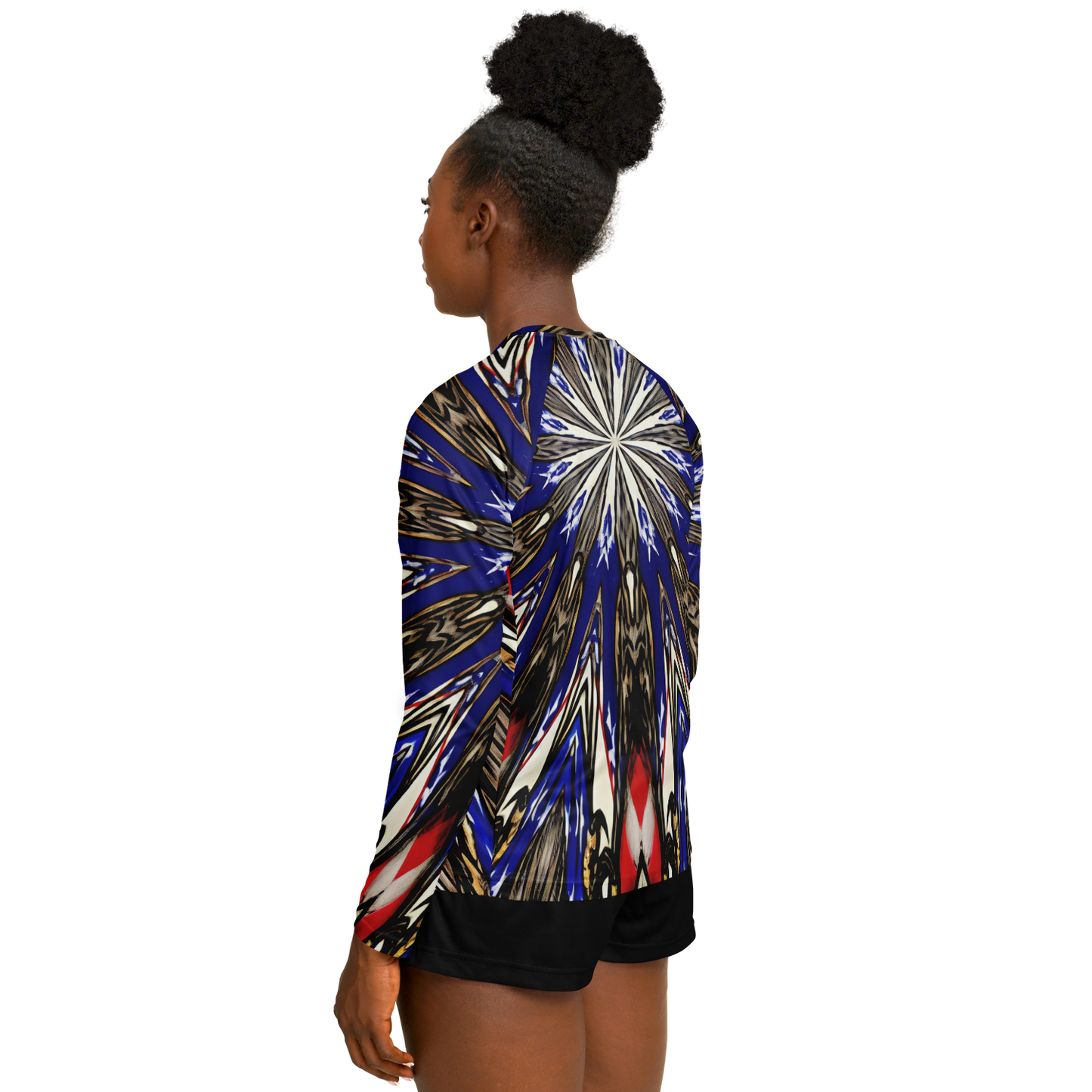 Women's Starburst Patriotic Colors Pattern All-Over-Print Long Sleeve Performance Shirt