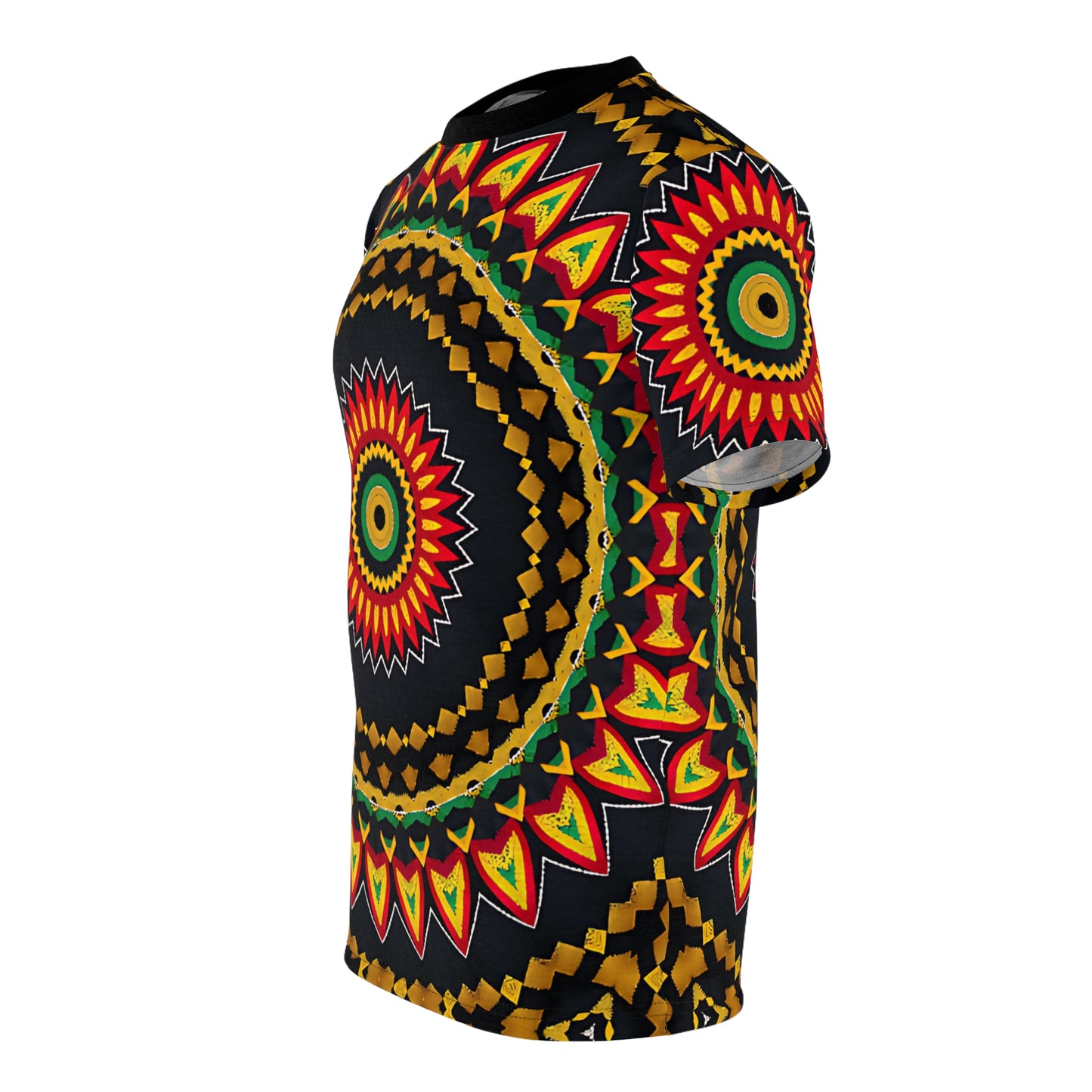 Women's Yellow Green Red Circular Pattern All-Over Print Tee