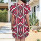 Women's Red Geometric Kaleidoscope Pattern All Over Print Round Neck Pocket Casual Dress