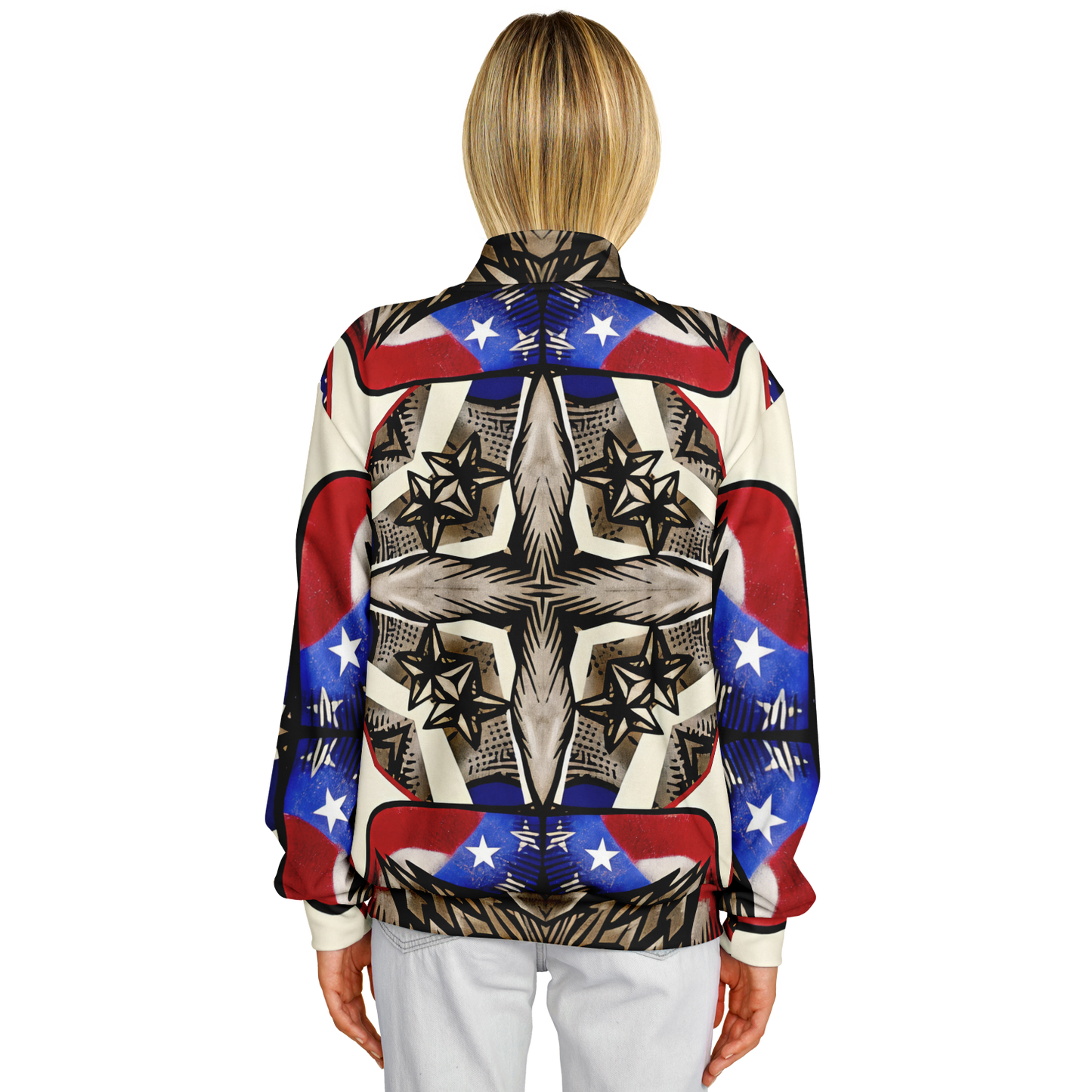 Women's Patriotic Star Kaleidoscope Pattern All-Over Print Baseball Jacket