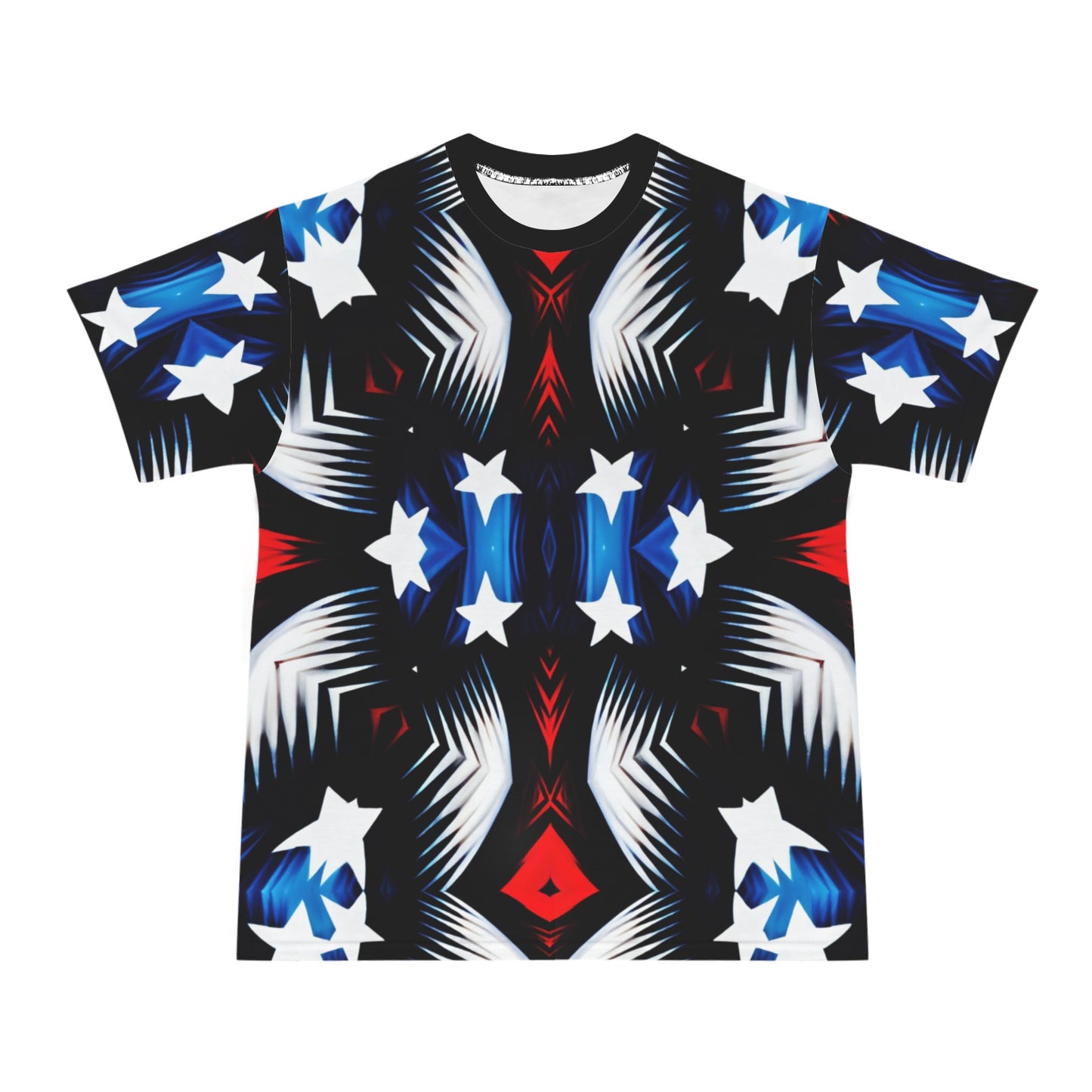 Men's Patriotic Starburst Pattern All-Over Print Men's All Over Print Ribbed Collar T-Shirt