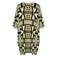 Women's Geometric Olive Green Tribal Pattern All Over Print Oversized T- Shirt Loungewear
