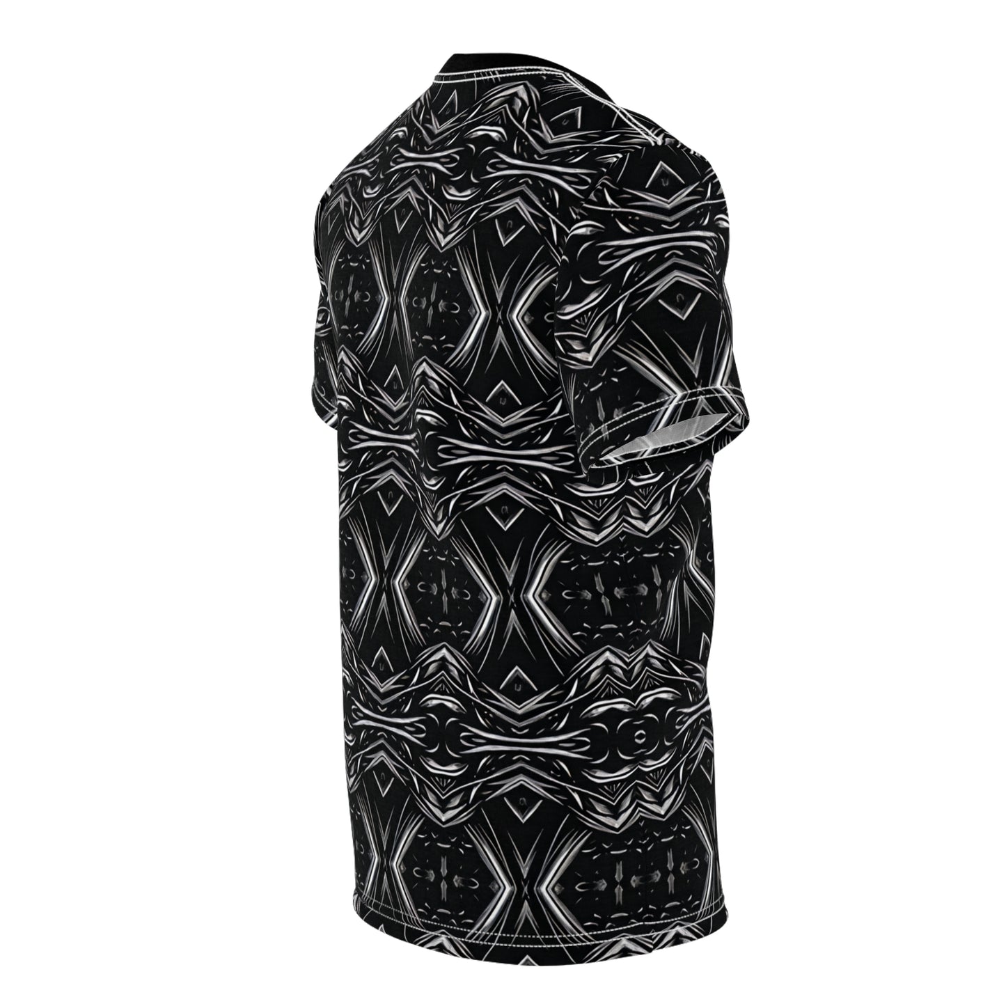 Women's Black Geometric Kaleidoscope Pattern All-Over Print Tee