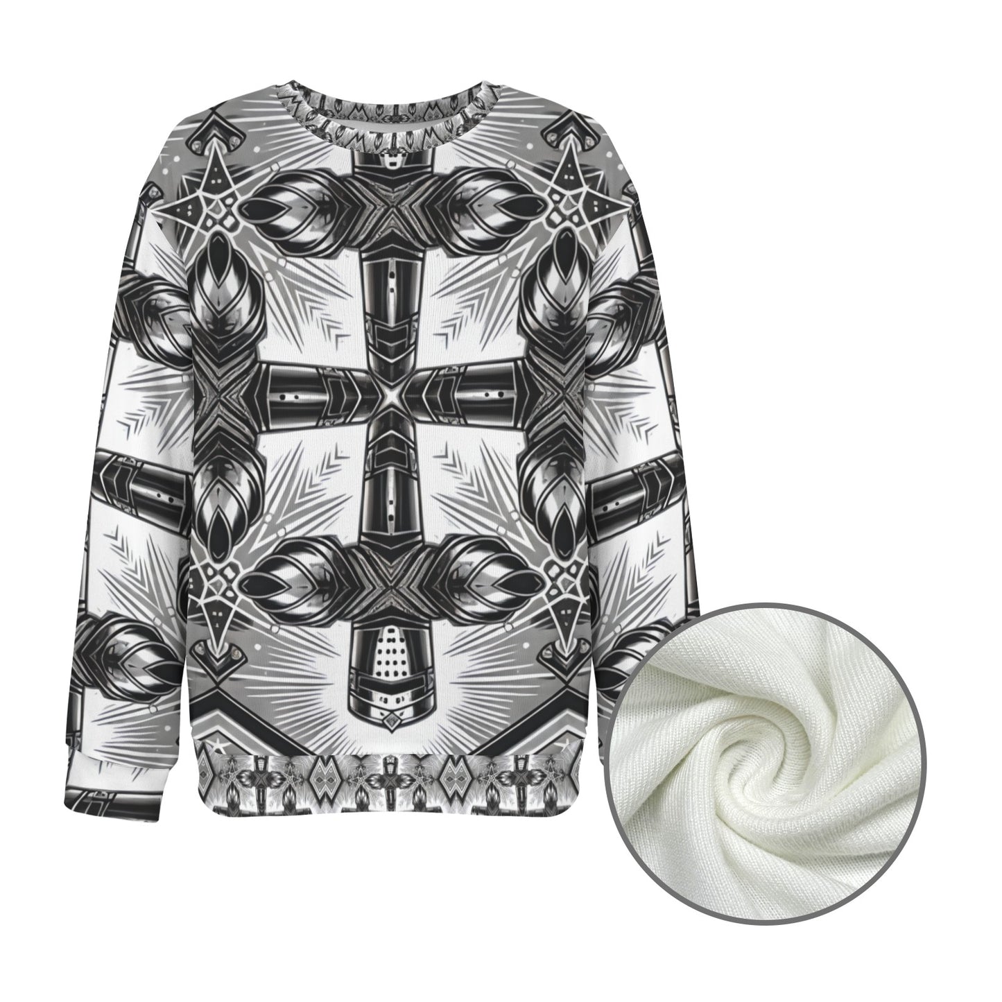 Women's Monochrome Gothic Cross Pattern All Over print Crew Neck Sweater.