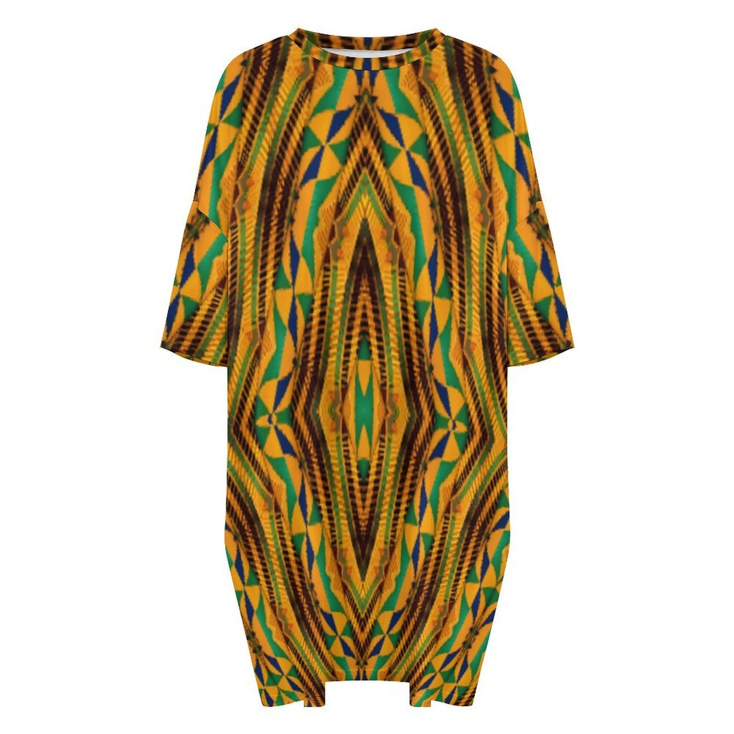 Women's Bold African Kente Inspired Pattern All-Over Print Oversized T- Shirt Loungewear