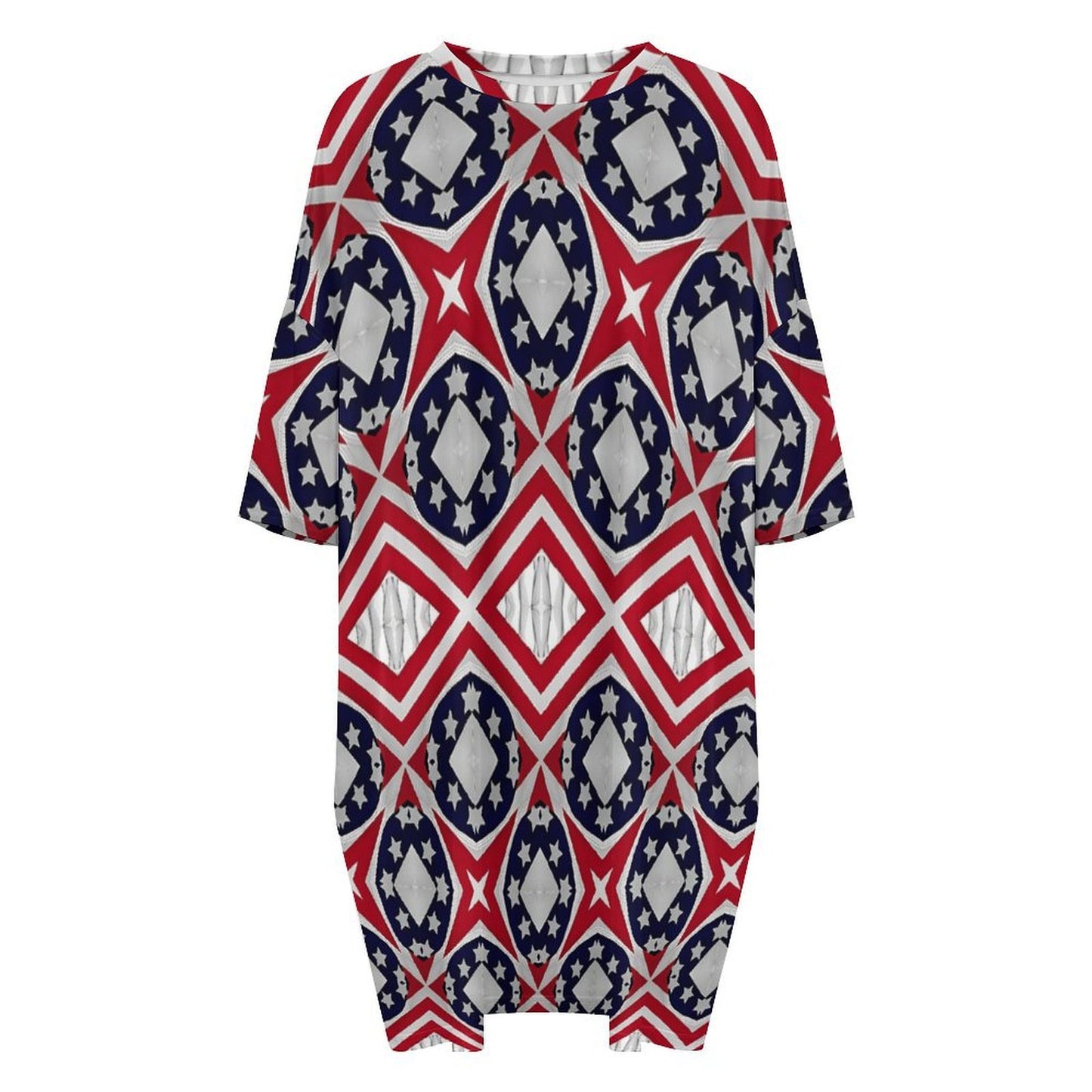 Women's Patriotic Red White Blue Geometric Oversized T- Shirt Loungewear