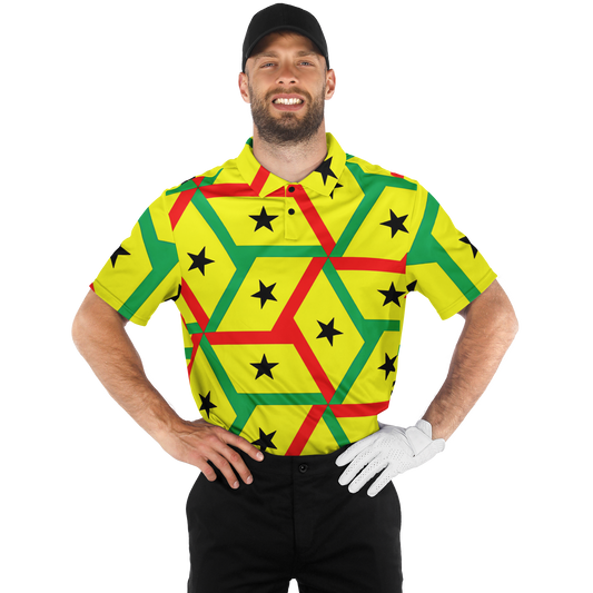 Men's Red Yellow Green Black Stars Polyester Polo Shirt