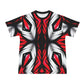 Men's Abstract Red, White & Black Pattern All-Over Print Men's All Over Print Ribbed Collar T-Shirt.