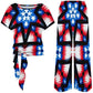 Women's Red White Blue & Black Geometric Pattern All-Over Print Side-Tie Short Sleeve Top & Wide-Leg Pants Set
