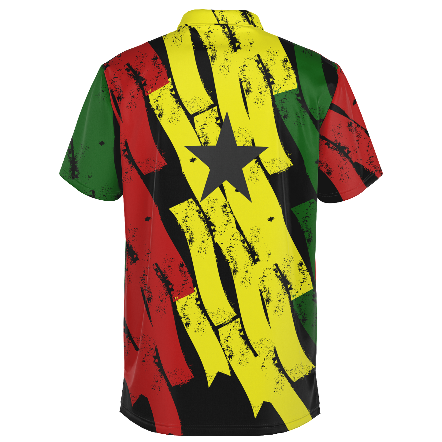 Men's Red Yellow Green Black Stars Polyester Polo Shirt