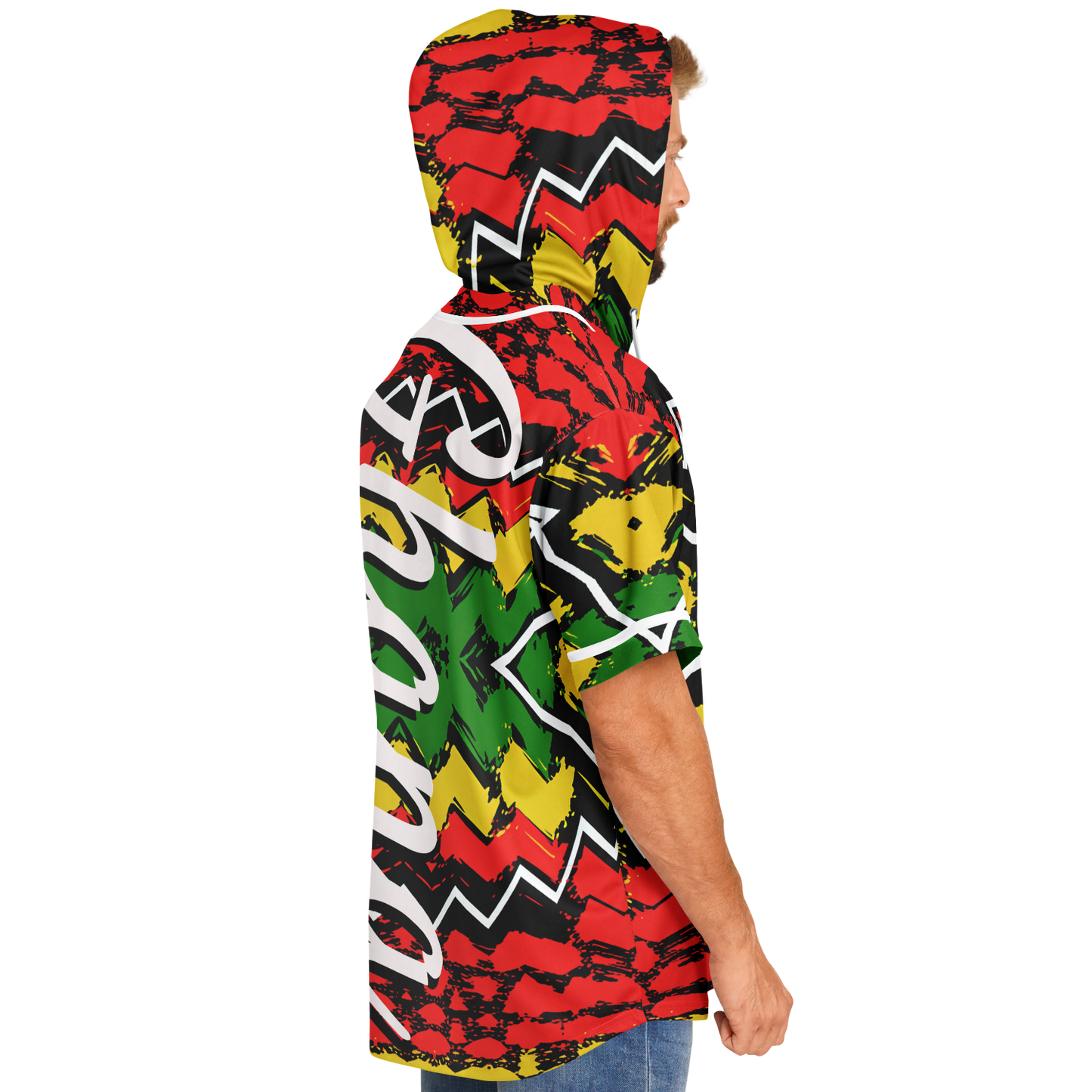 Men's Ghana Flag & Black Star Pattern All-Over Print Hooded Baseball Jersey