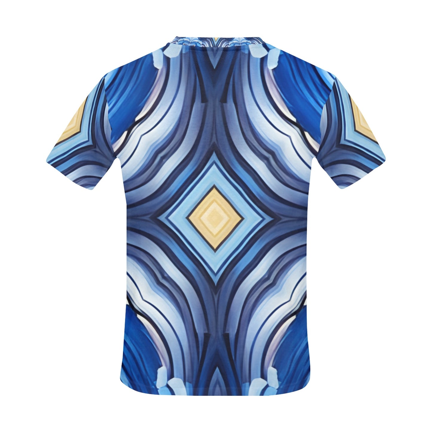 Men's  Blue Wave Pattern All Over Print Crew Neck T-Shirt