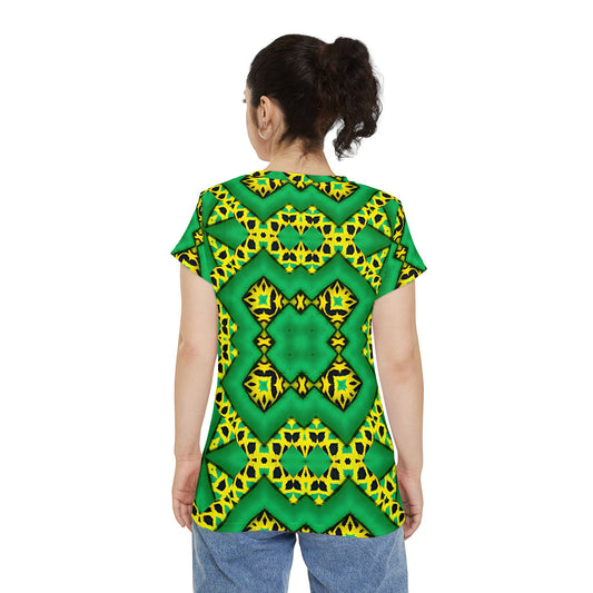 Women's Kaleidoscope Green & Yellow All-Over Print Tee