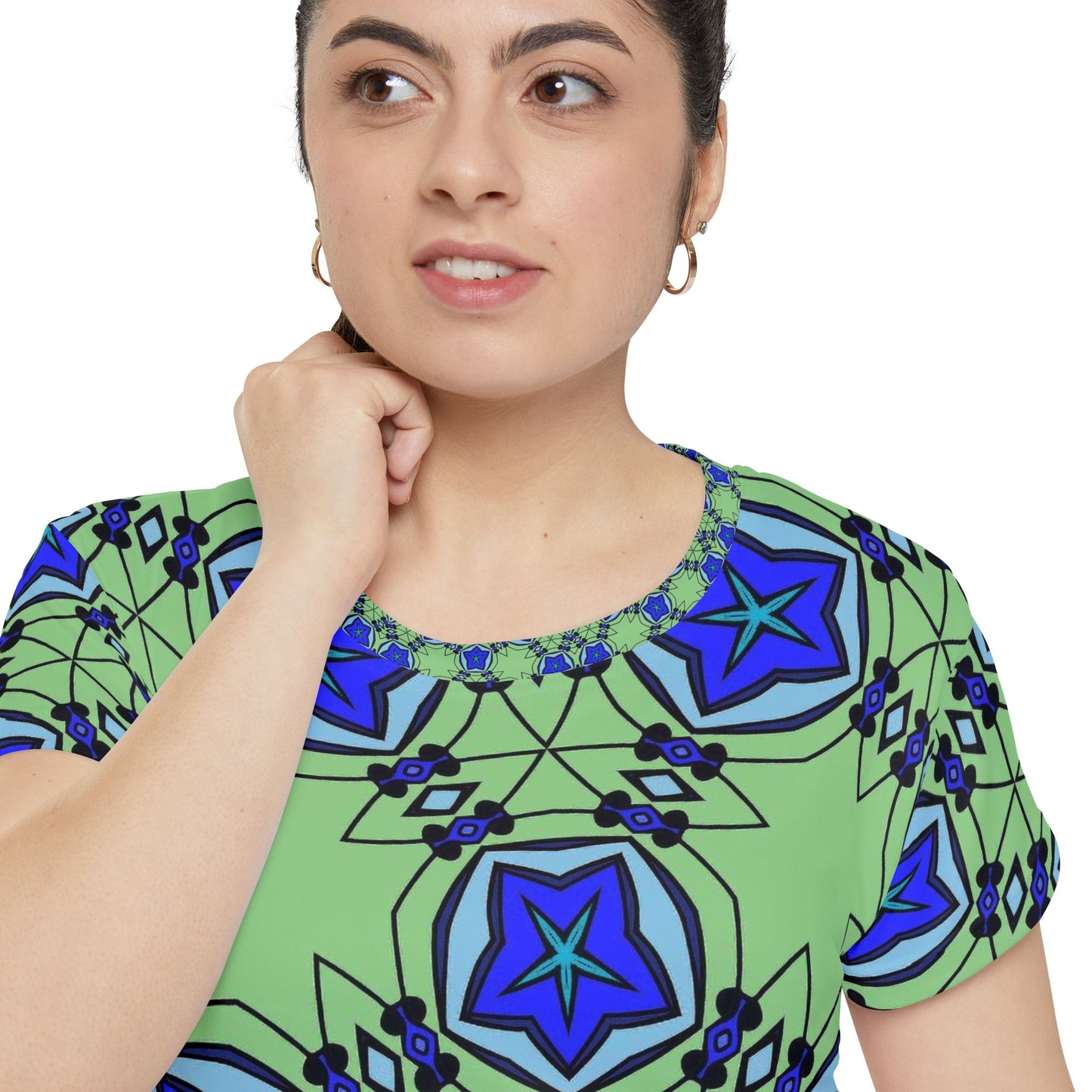 Women's Blue Starburst Kaleidoscope Pattern All-Over Print Unisex Cut & Sew Tee
