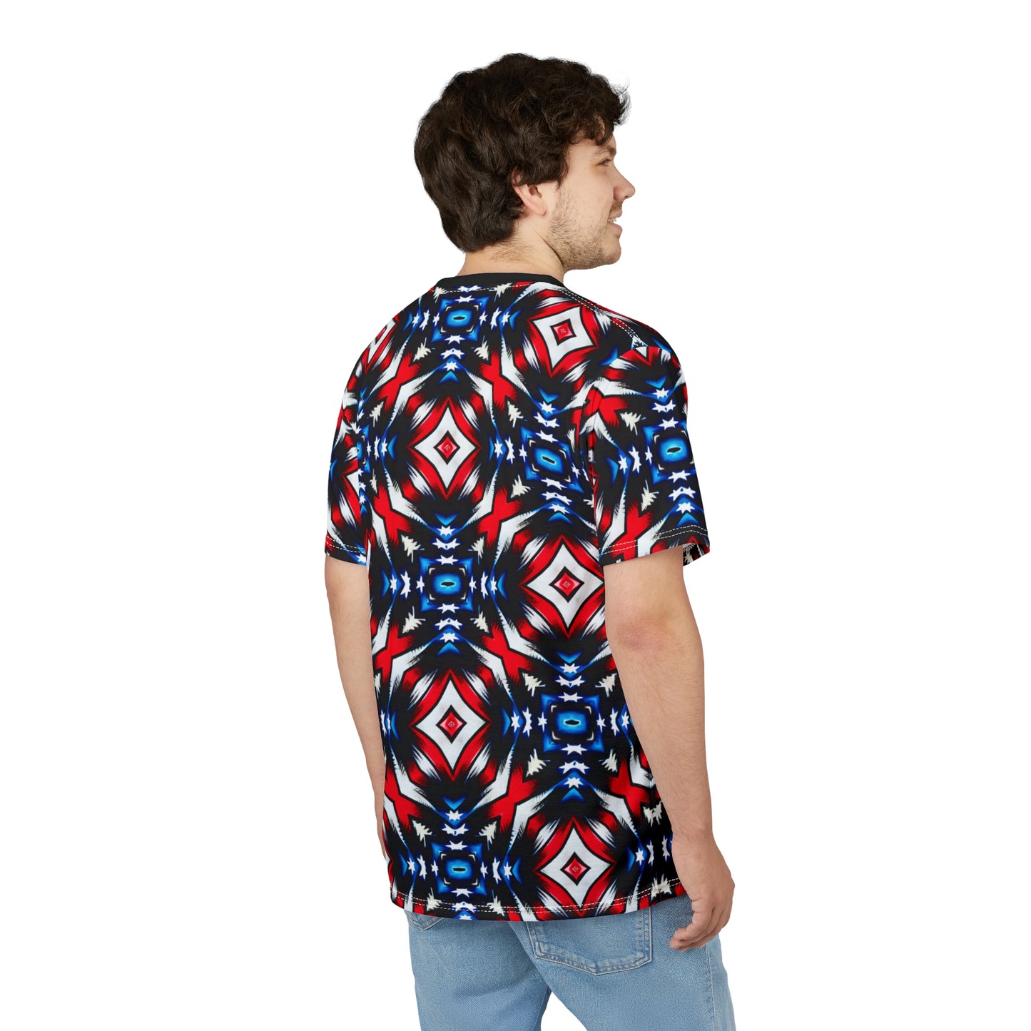 Men's Red White Blue Geometric Pattern All-Over Print Unisex Cut & Sew Tee