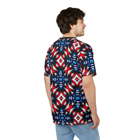 Men's Red White Blue Geometric Pattern All-Over Print Unisex Cut & Sew Tee