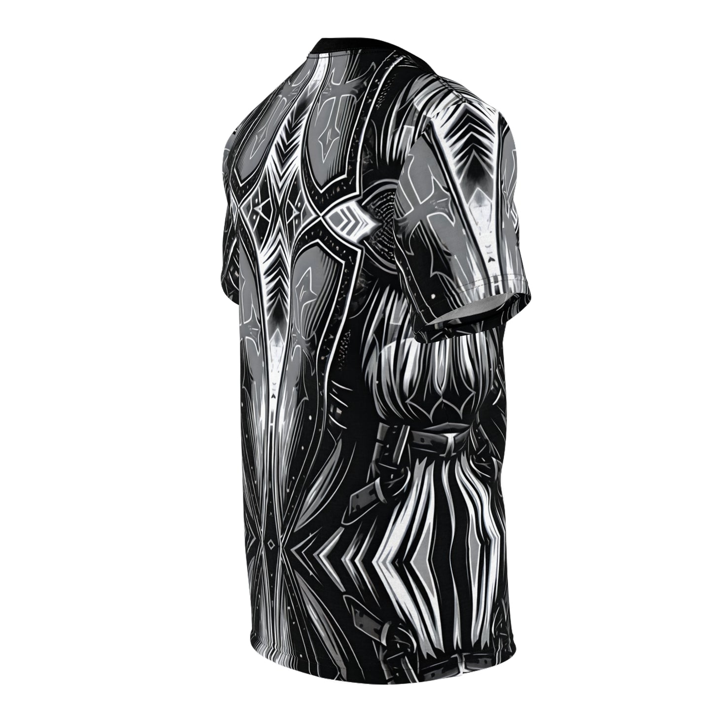 Women's Abstract Black & Silver Kaleidoscope Pattern All Over print Tee