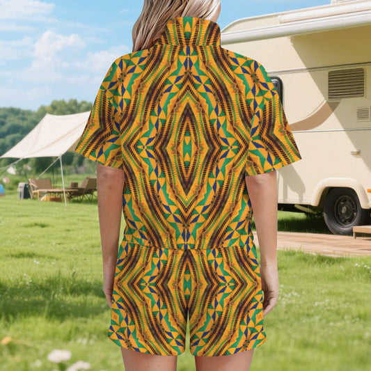 Women’s African Kente Geometric Pattern All-Over Print Windbreaker Short Set