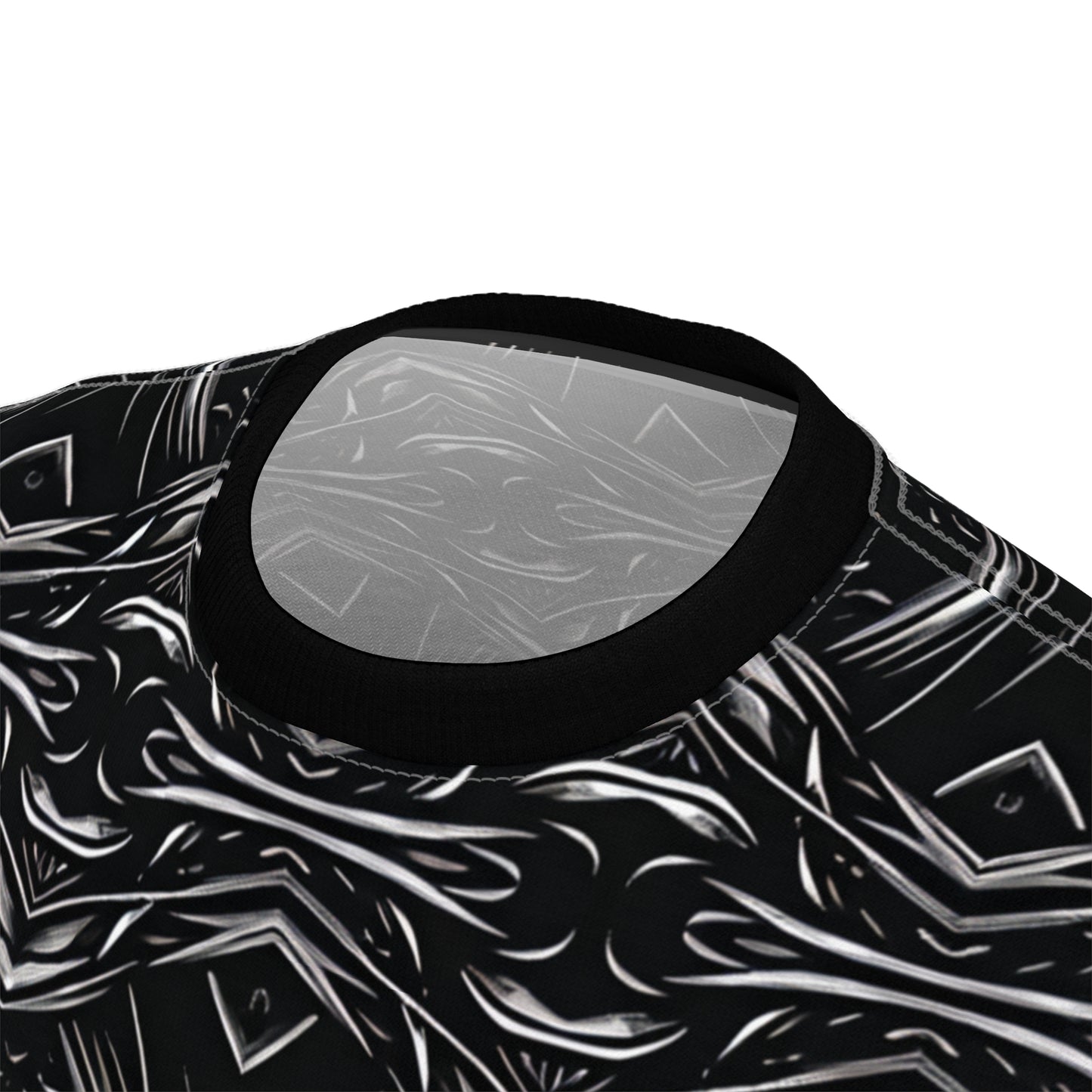 Women's Black Geometric Kaleidoscope Pattern All-Over Print Tee