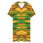 Women's Tropical Kaleidoscope Bold Green & Gold Pattern All-Over Print Casual V-Neck Dress with Rolled Cuffs