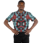 Men's Red, Green & White Teal Aztec Geo Pattern All-Over Print Polo Shirt