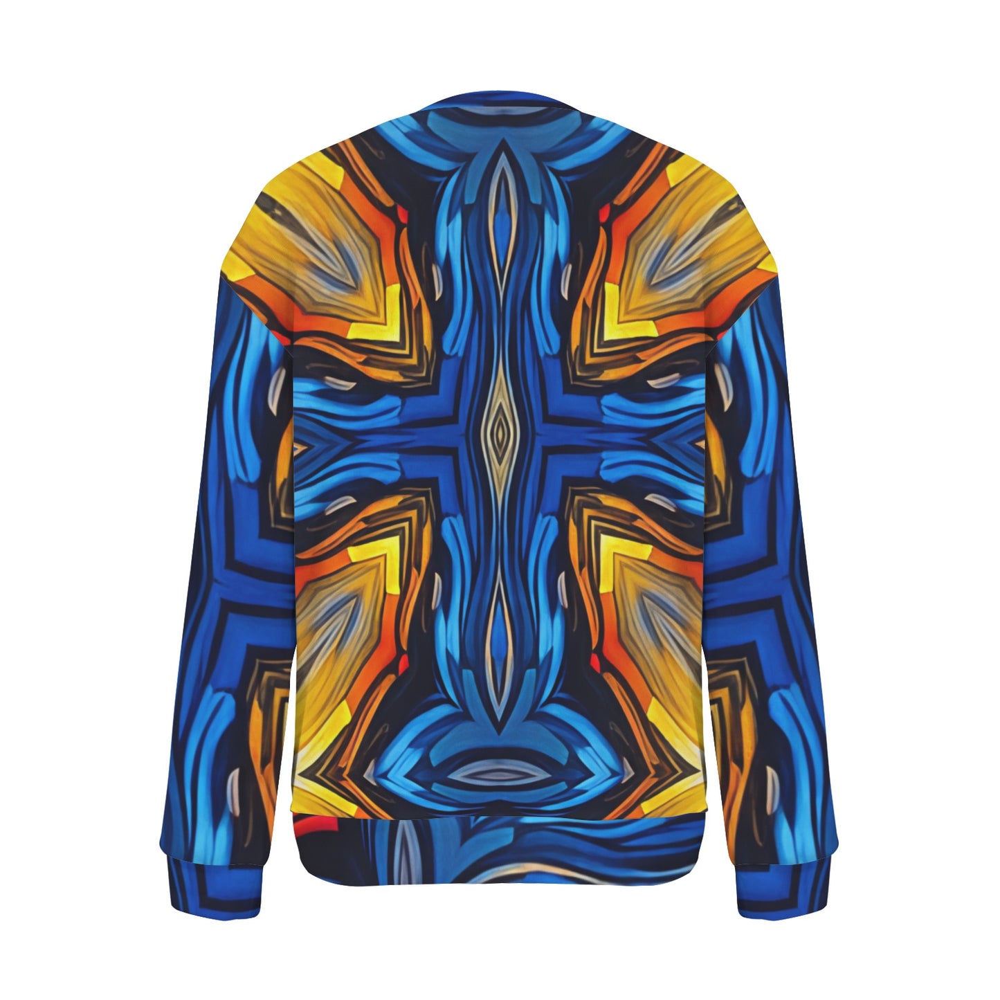 Women's Bold Blue & Gold Abstract Pattern All-Over Print Crew Neck Sweater