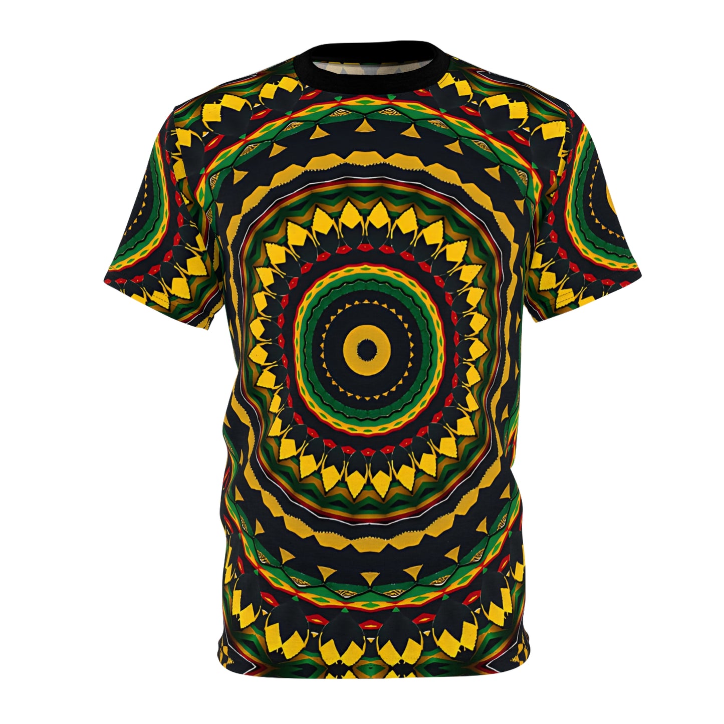 Women's Yellow Green Red Circular Pattern All-Over Print Tee