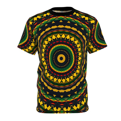 Women's Yellow Green Red Circular Pattern All-Over Print Tee